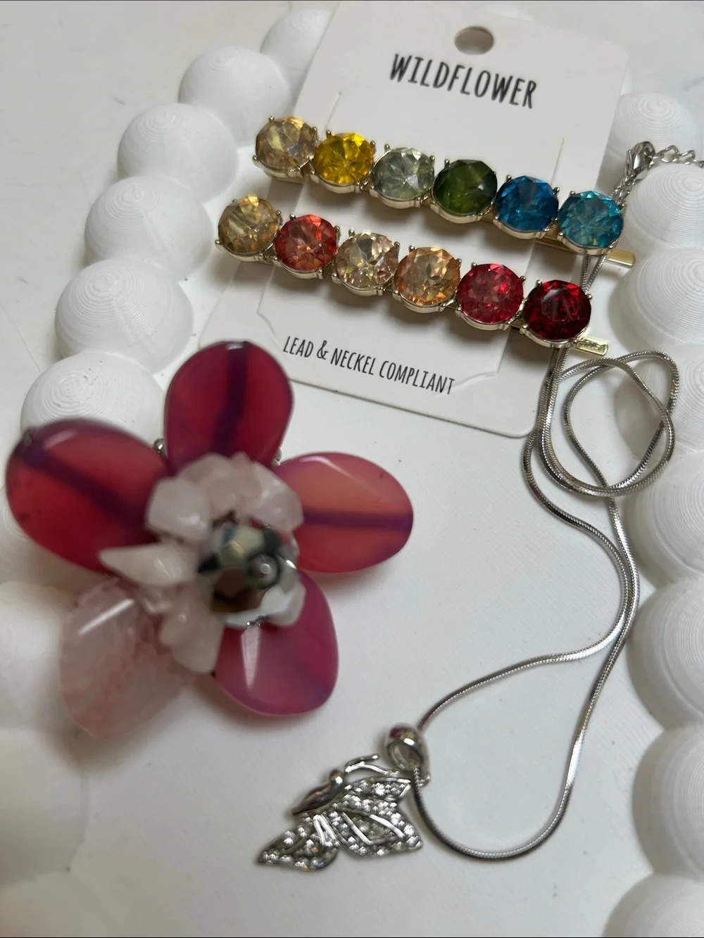 Bundle 3 pz Pendant Necklace with Multicolor Crystal Clips and ring